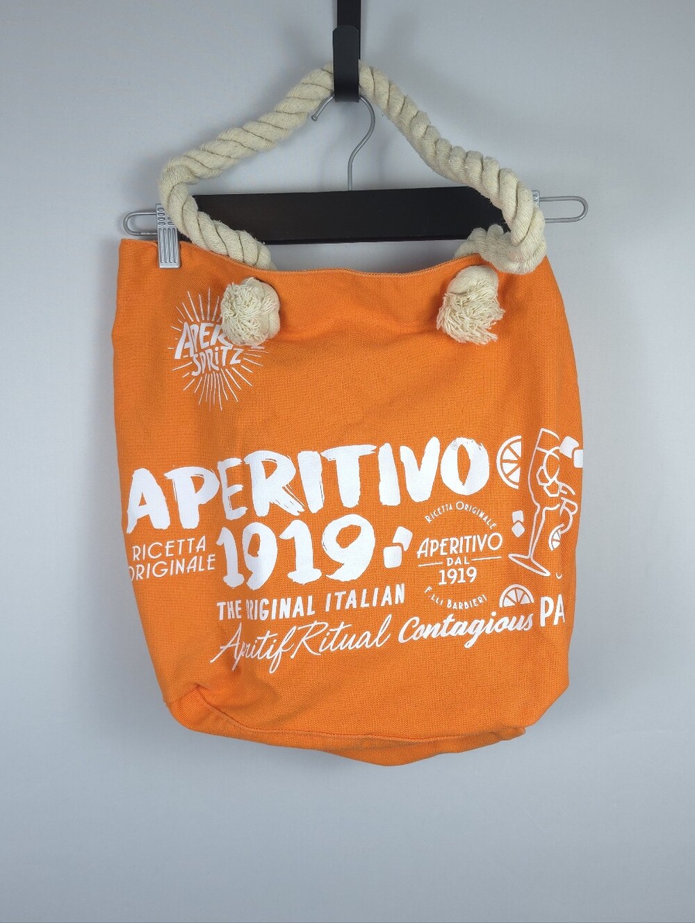 Aperol Spritz Cotton Beach Bag Tote Chunky Rope Handle